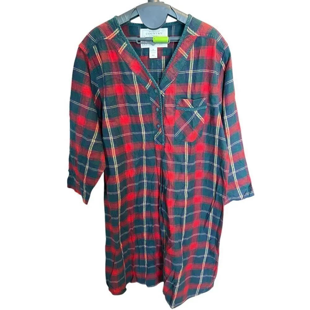 Victoria Secret Country S Retro Oversize Cotton Plaid Long Sleeve Nightshirt